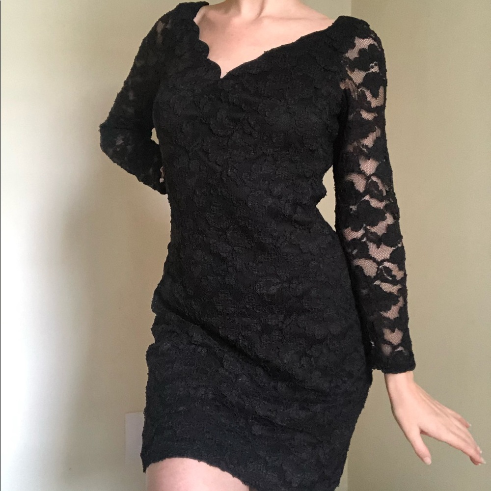 Vintage Lace Dress Sheer Black Wiggle Goth 90s Does 60s Cocktail Retro Mini S - Picture 6 of 7